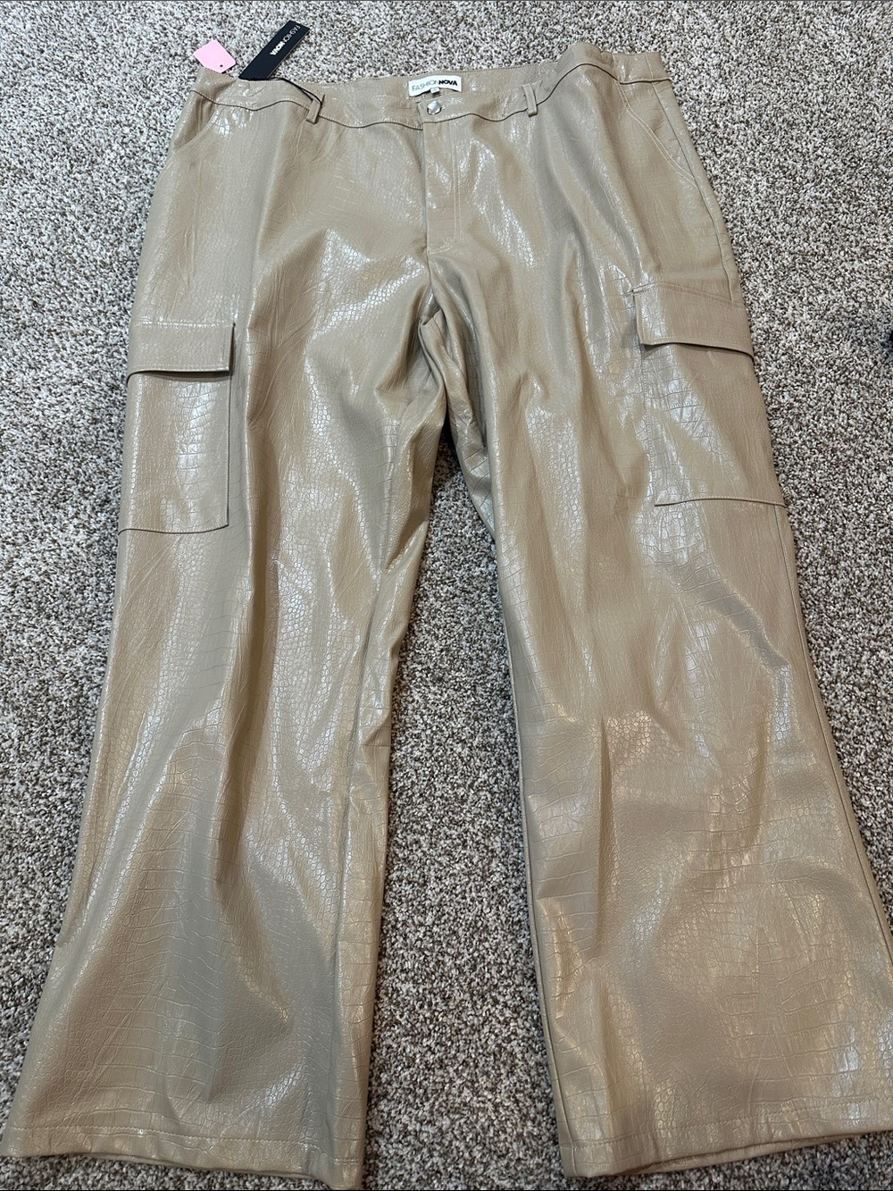 women’s Faux Leather Cargo Pants - Taupe